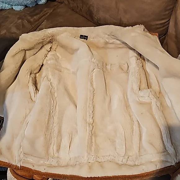 Leather Sherpa Jackets, Womens Large, Camel Color - Picture 10 of 14